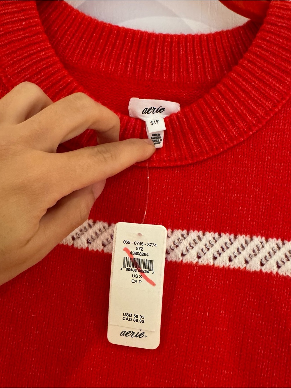 aerie Red and White Striped Crewneck Sweater - Picture 2 of 5